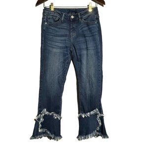 Judy Blue Jeans Crop Flare Fit Capris Women Size 5/27 Fray Retro Boho Hippie Y2K